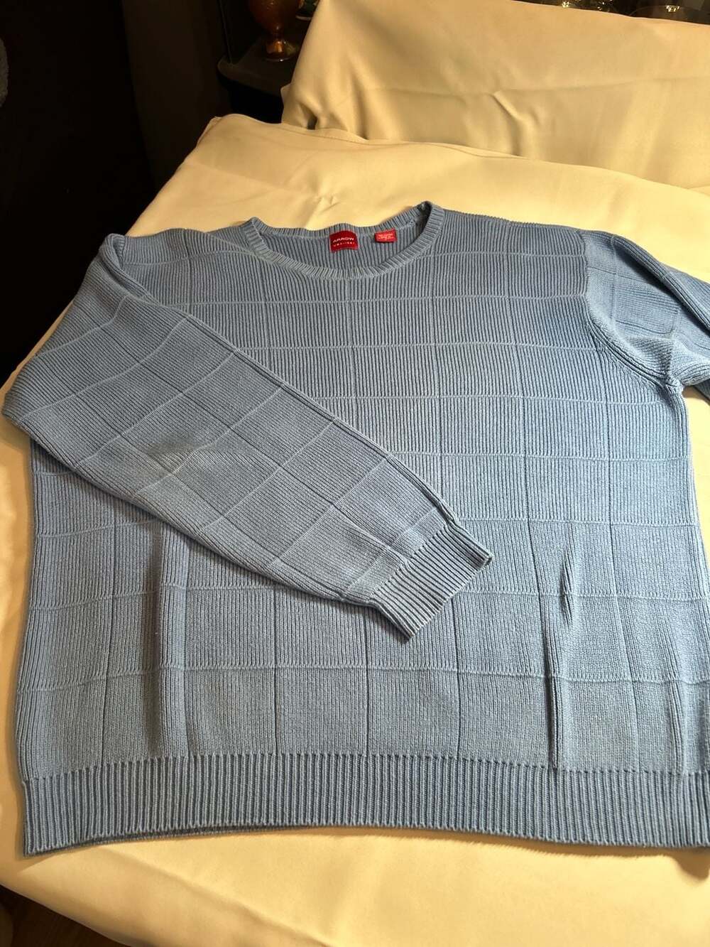 Arrow USA 1851 Men's Blue Textured Grid Knit Cotton Sweater Size L
